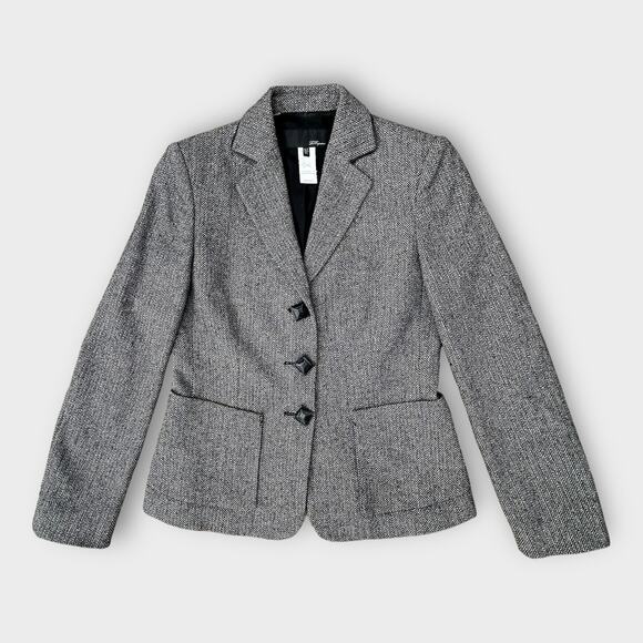 Les Copains Black White Herringbone Metallic Wool Blazer Women's size 42 Italian - Picture 5 of 11
